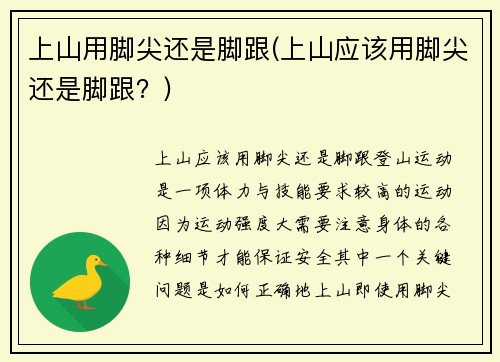 上山用脚尖还是脚跟(上山应该用脚尖还是脚跟？)